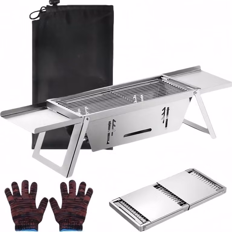 Griglia portatile a carbone - Barbecue pieghevole in acciaio inossidabile per picnic, campeggio e viaggi