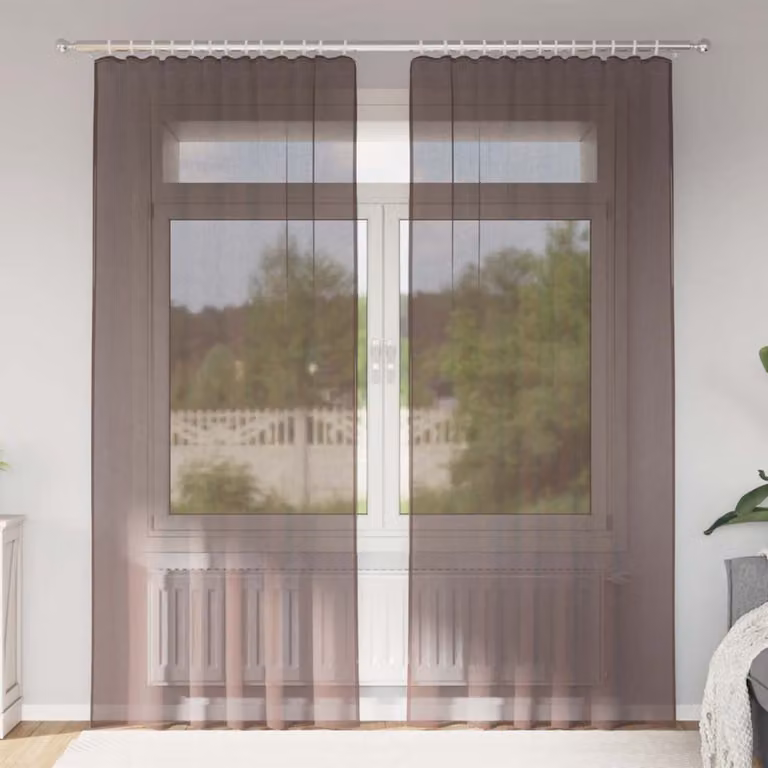 Set di 2 tende in voile semi-trasparenti vidaXL color marrone con linguette in poliestere L: 140 cm, H: 225 cm