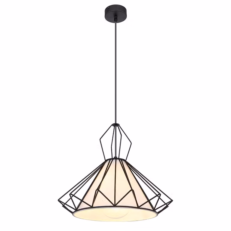 Globo Lighting lampada a sospensione in metallo nero opaco, metallo nero, tessuto bianco, ø: 400mm, H: 1200mm, escl. 1x E27 60W 230V