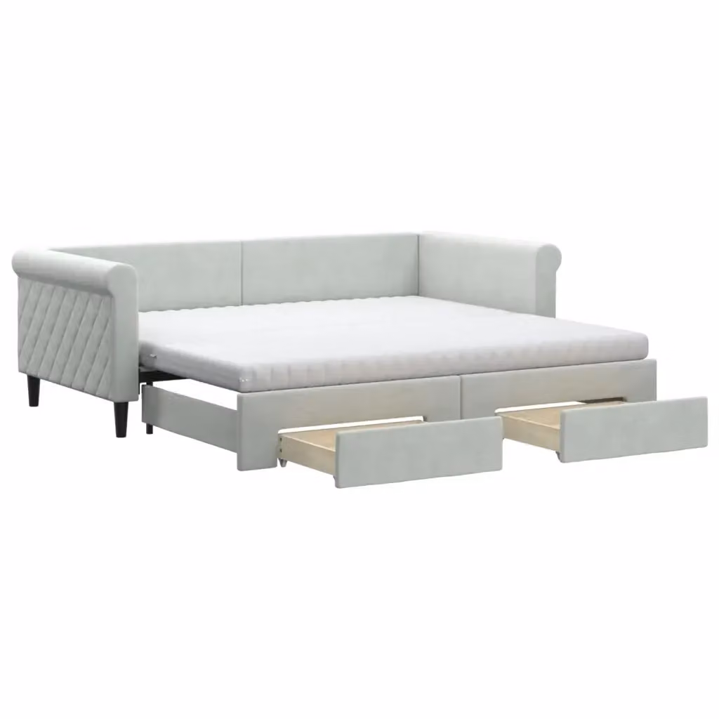 Divano Letto Estraibile con Cassetti vidaXL in Velluto Grigio 90x190 cm – 2