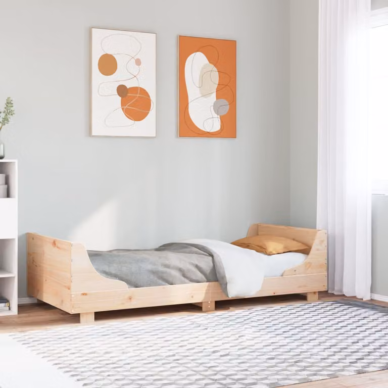Letto singolo vidaXL in legno massello di pino marrone con doghe piatte, L/P/H: 90 x 200 cm