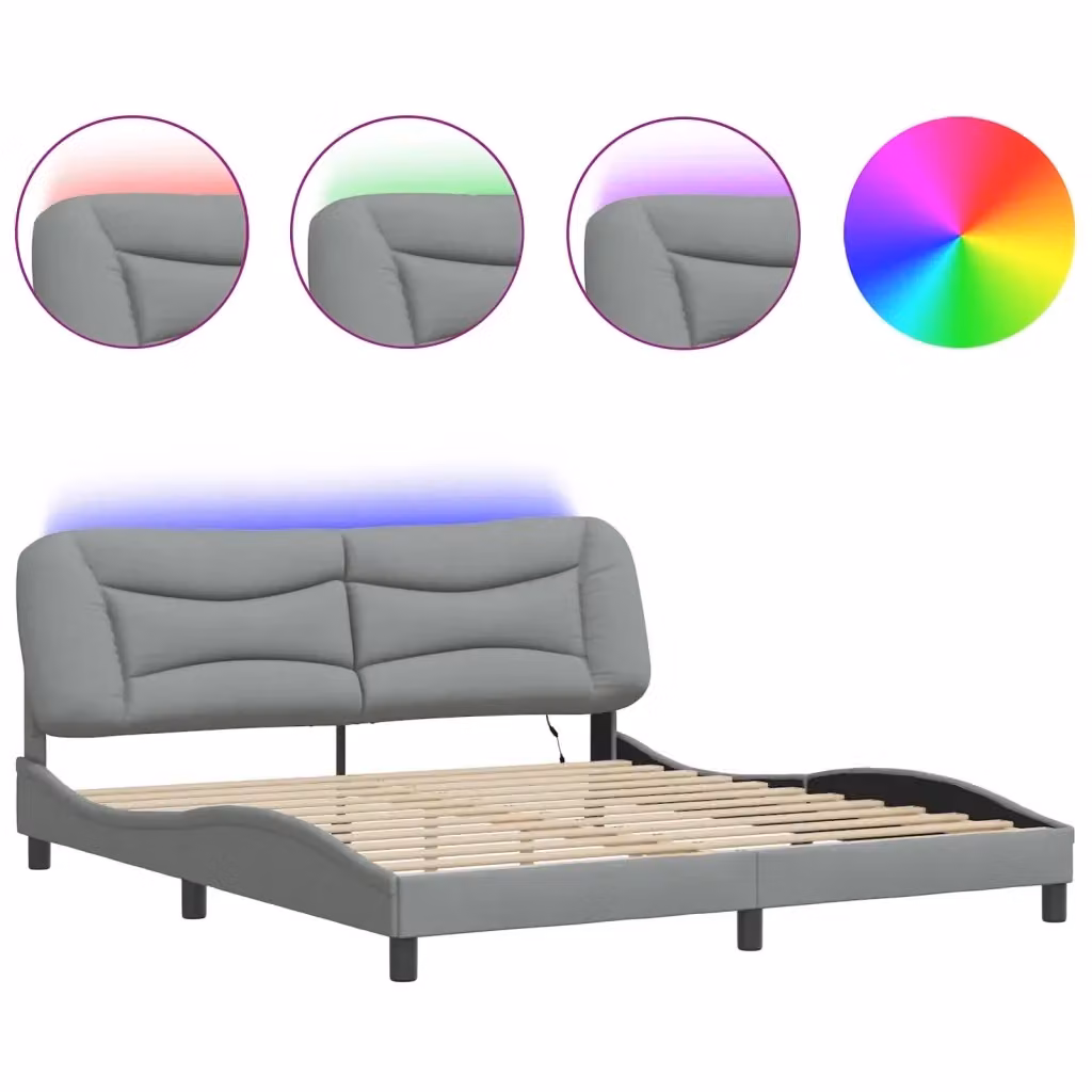 Giroletto vidaXL Hvar in tessuto grigio con illuminazione LED e porta USB, L 180 x P 200 cm – 2