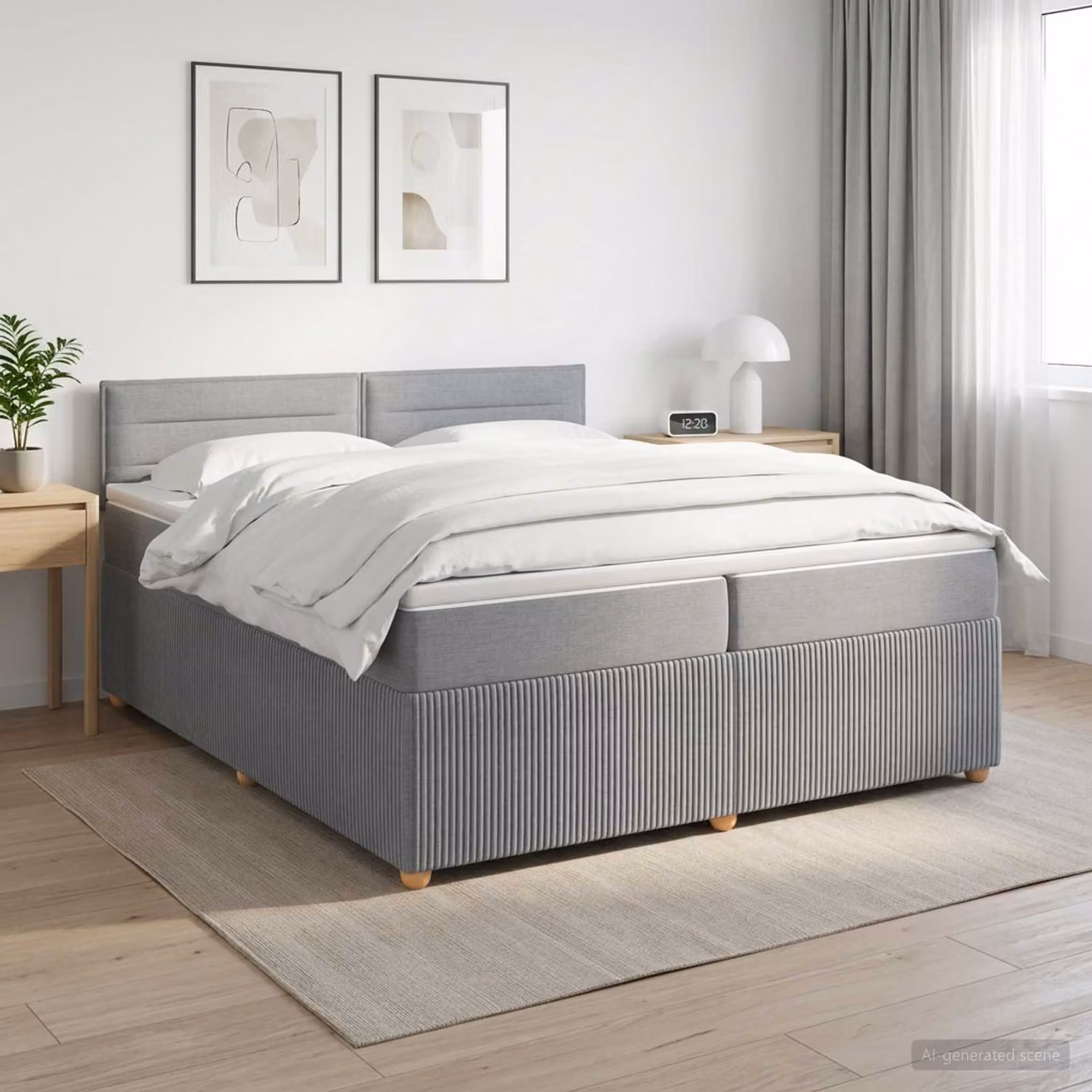Letto box spring con materasso vidaXL Grigio Chiaro e Bianco, L/P: 200 x 200 cm