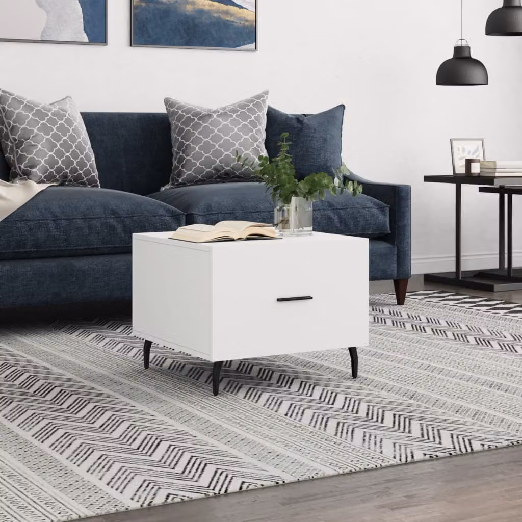 vidaXL Tavolino da Salotto Moderno Bianco in Legno Multistrato L/P/H: 50 x 50 x 40 cm