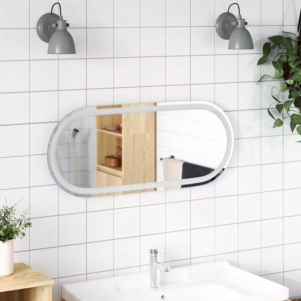 Specchio da bagno ovale con luce LED vidaXL, Argento, L: 90 cm, P: 40 cm