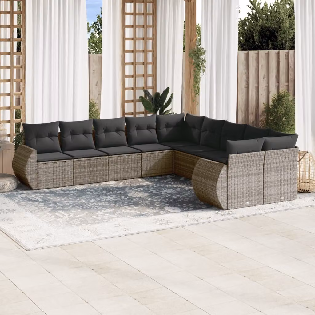 Maison Exclusive - Set Divano da Giardino 10 pz con Cuscini Grigio in Polyrattan