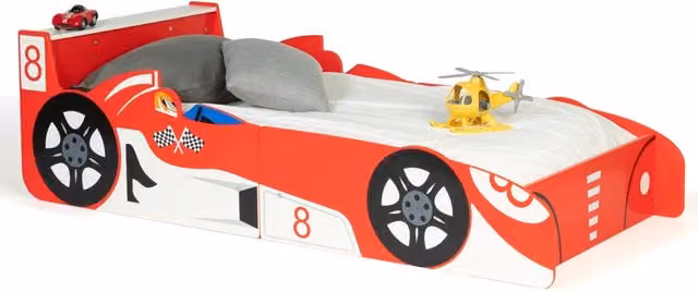 Letto per bambini TEDDI IDMarket design formula 1 rosso L 140 cm x P 70 cm x H 58 cm