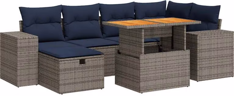 Set Divani Giardino 7 pz con Cuscini Marrone Polyrattan Acacia