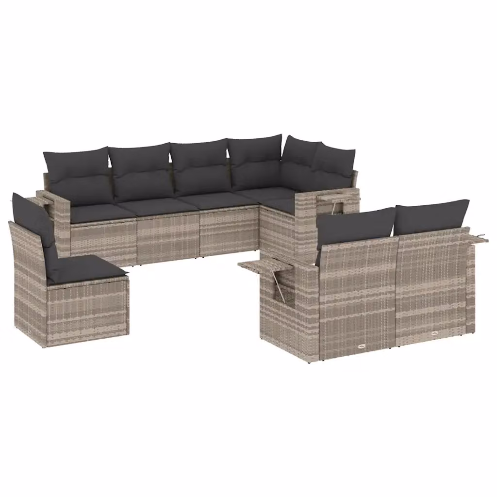 vidaXL Set Divano da Giardino 8pz in Polyrattan Grigio con Cuscini Imbottiti e Tavolino da Esterno – 2