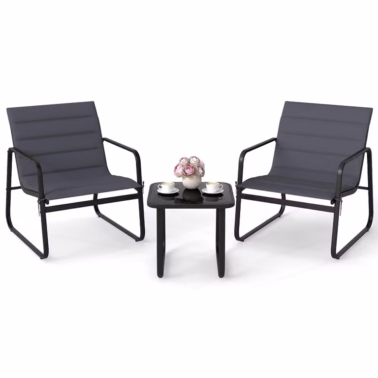 Set di mobili da giardino COSTWAY, set di mobili da balcone, set da balcone 3 pezzi incl. 2 sedie con tavolo e cuscini, mobili da patio, set da giardino, gruppo di sedute