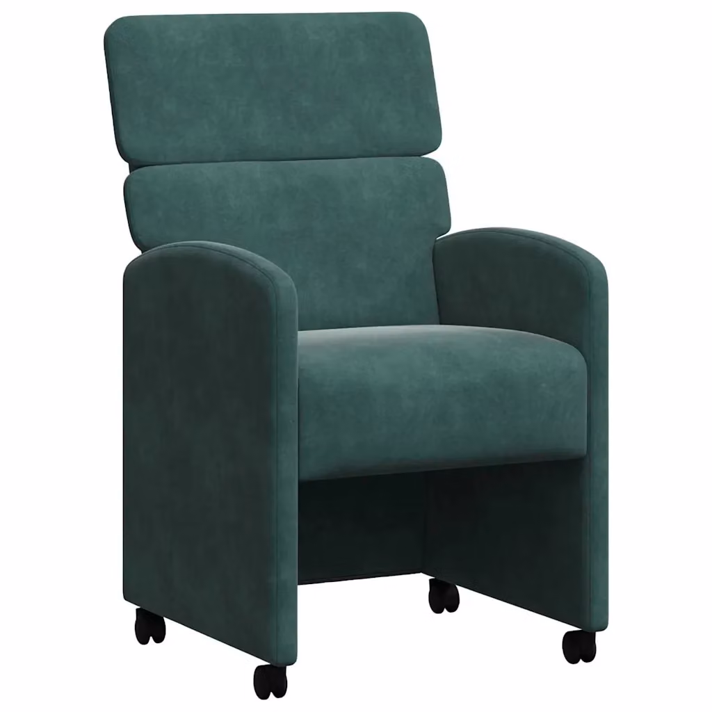 Set di 2 sedie da pranzo vidaXL in velluto verde scuro con ruote e braccioli, L: 58 cm, P: 65 cm, H: 98 cm – 2