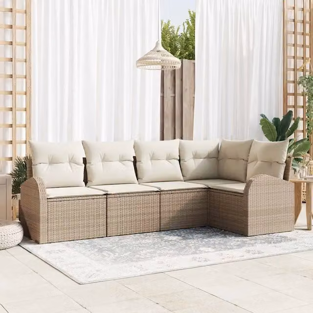 Set Divano da Giardino 5 pz Beige e Bianco polyrattan 3354710