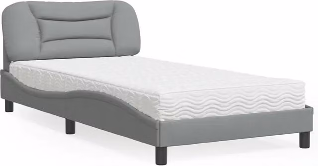 Letto con Materasso-Struttura Letto con Materasso Hvar Grigio Chiaro 100x200 cm in Tessuto