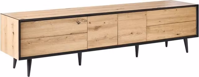 Mobile TV marrone chiaro in MDF con 2 ante e 4 cassetti gambe in metallo design moderno in stile loft per camera da letto