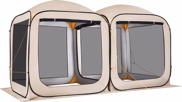 SucceBuy tenda da campeggio 365,76x182,88 cm, tenda pop-up 2 in 1, tenda portatile per feste con borsa per il trasporto, pareti laterali in rete e picchetti per il terreno, ideale per giardino, terrazza e attività all'aperto, Beige
