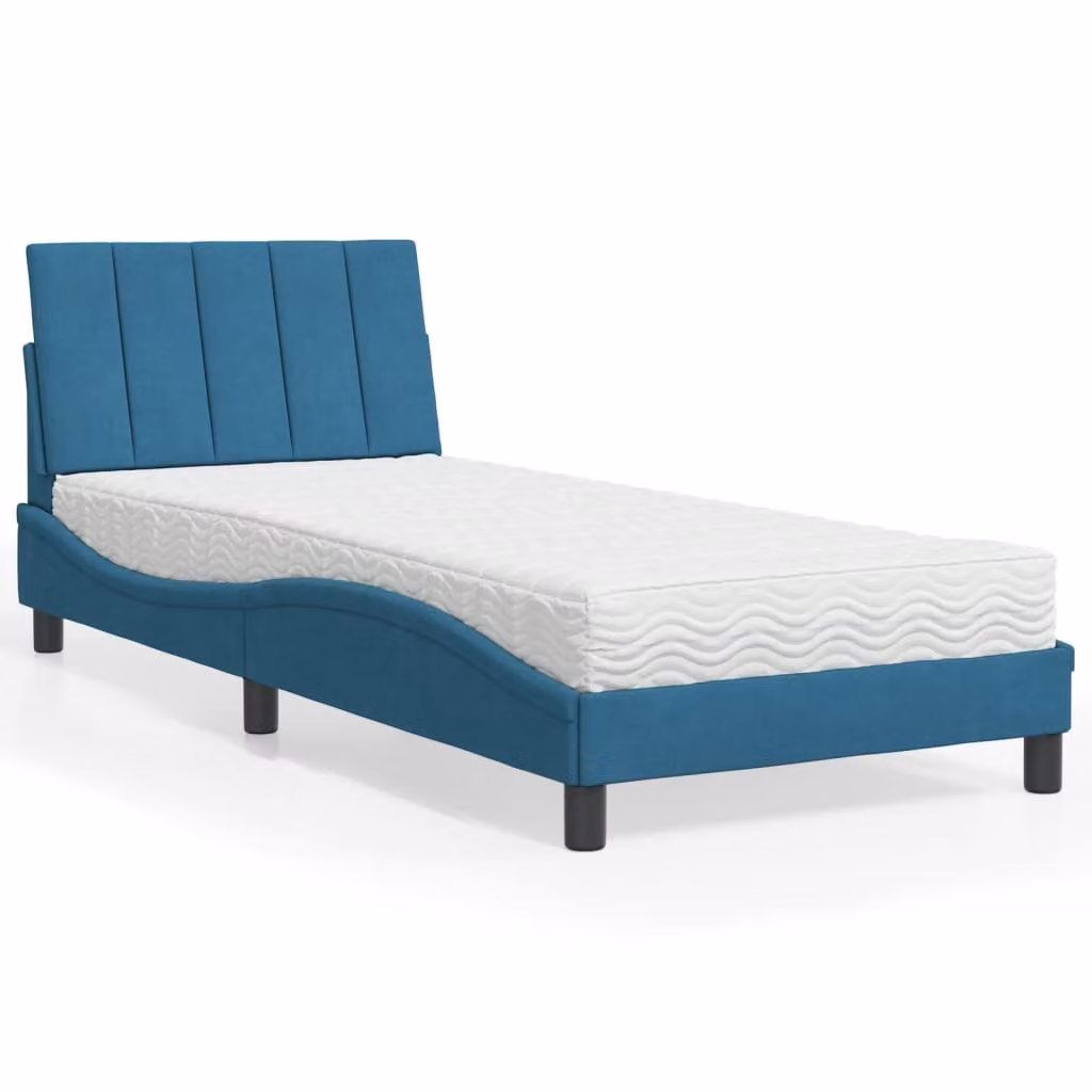 Letto con Materasso Hanko Blu 80x200 cm in Velluto