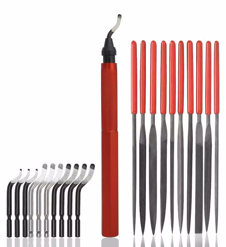 Kit di strumenti per la rimozione di guarnizioni, con 10 lame diverse e un set di 10 lime