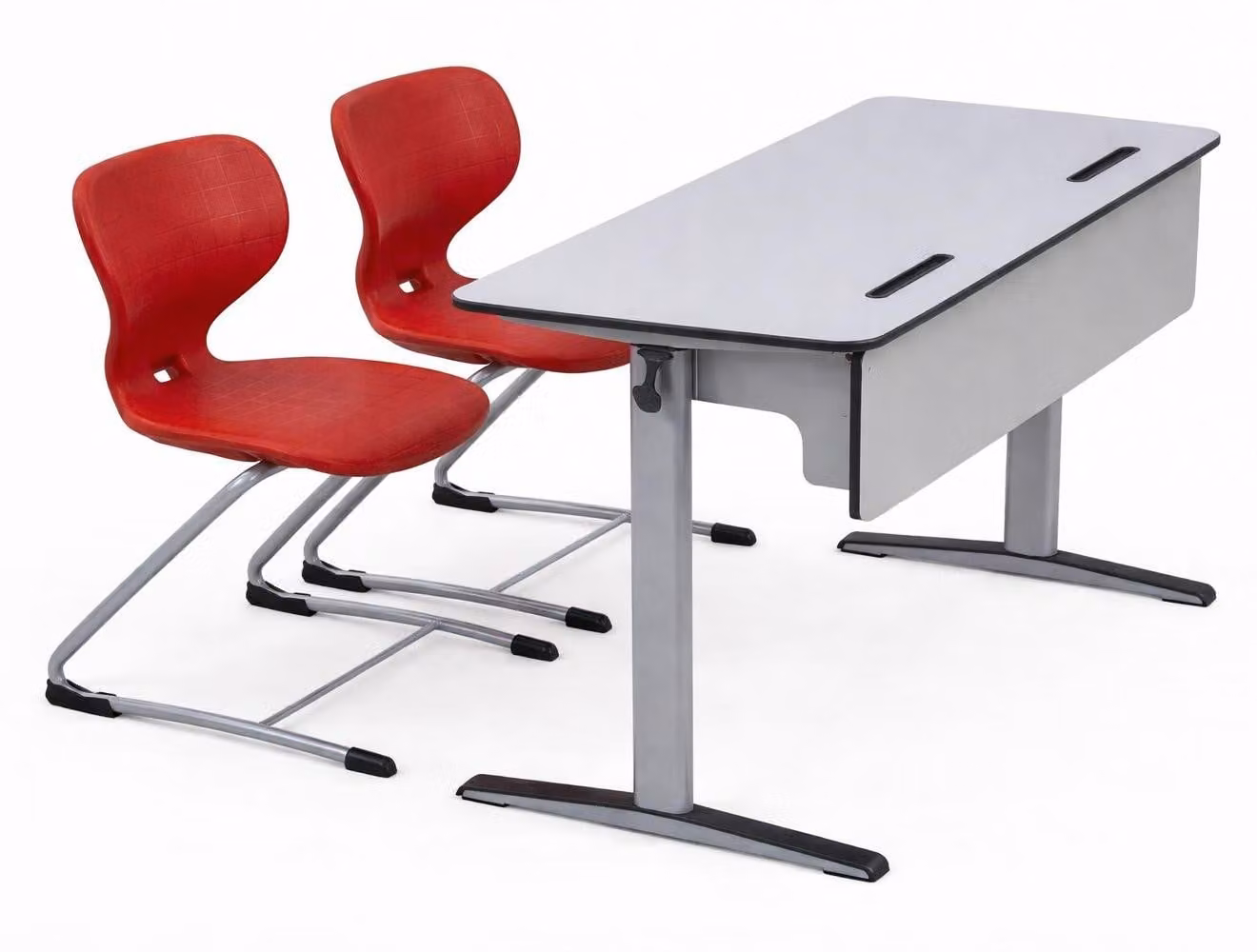 Panca scolastica ergonomica con sedie blu e pratico vano portaoggetti