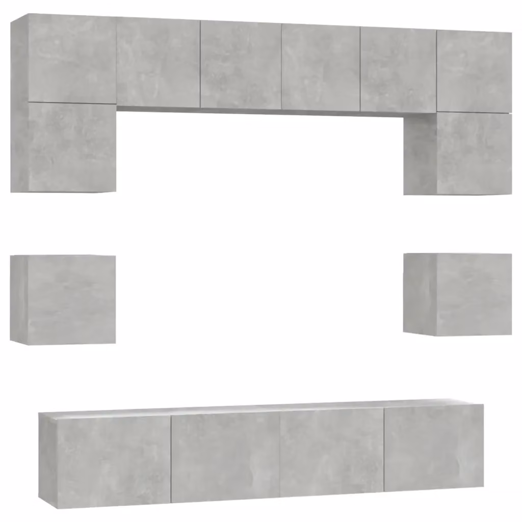 Set di mobili porta TV vidaXL da 8 pezzi in legno e MDF, colore grigio, design classico a parete per il tuo soggiorno, L: 80 cm, P: 30 cm, H: 30 cm – 2