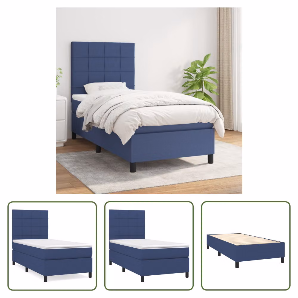 The Living Store Letto a molle con materasso Blu 80x200 cm in tessuto