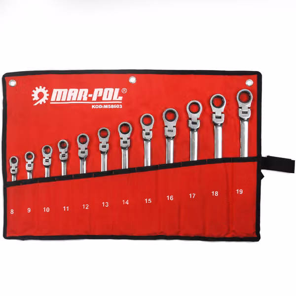 MAR-POL Chiavi a cricchetto a profilo piatto con giunto, 12 pezzi, 8-19 mm, modello M58603