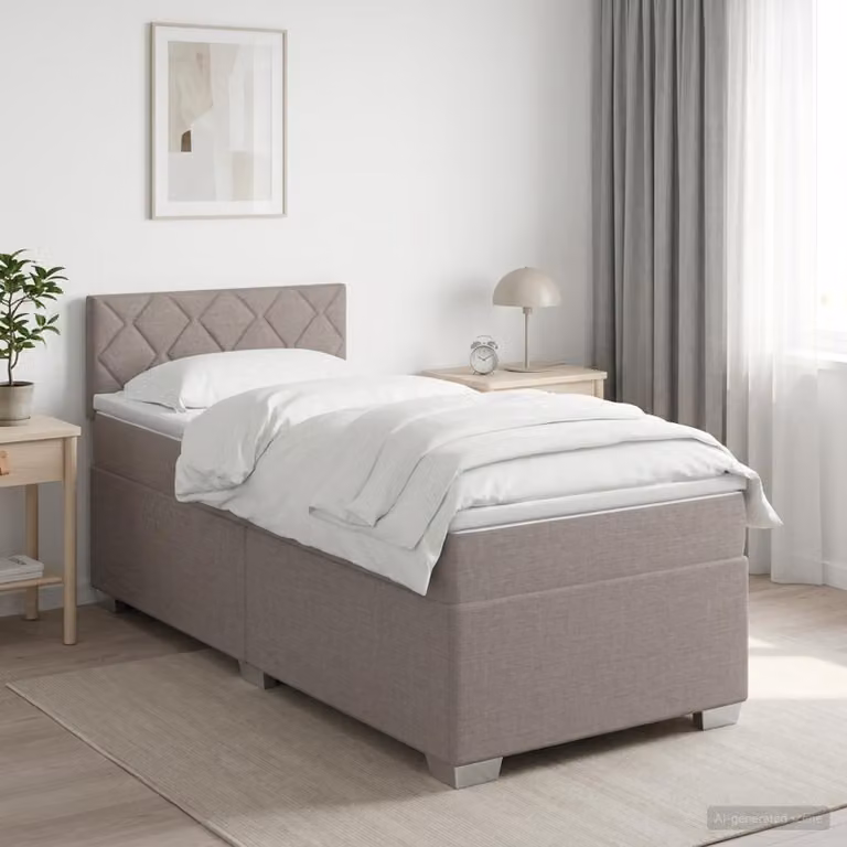Letto box spring con materasso ibrido vidaXL in tessuto Tortora L/P/H: 90 x 200 cm