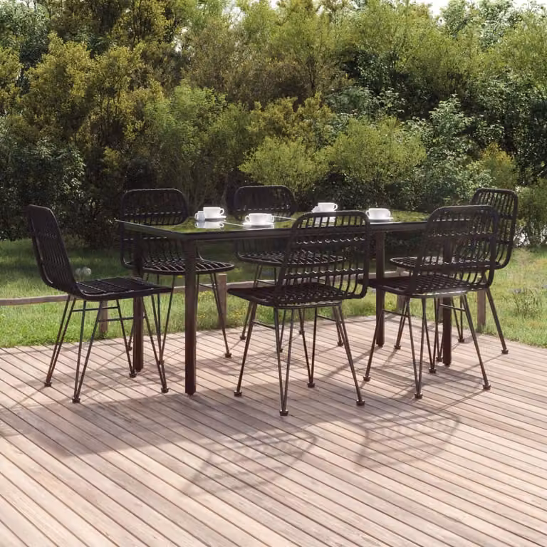 The Living Store Set da pranzo da giardino 7 pezzi in poly rattan nero
