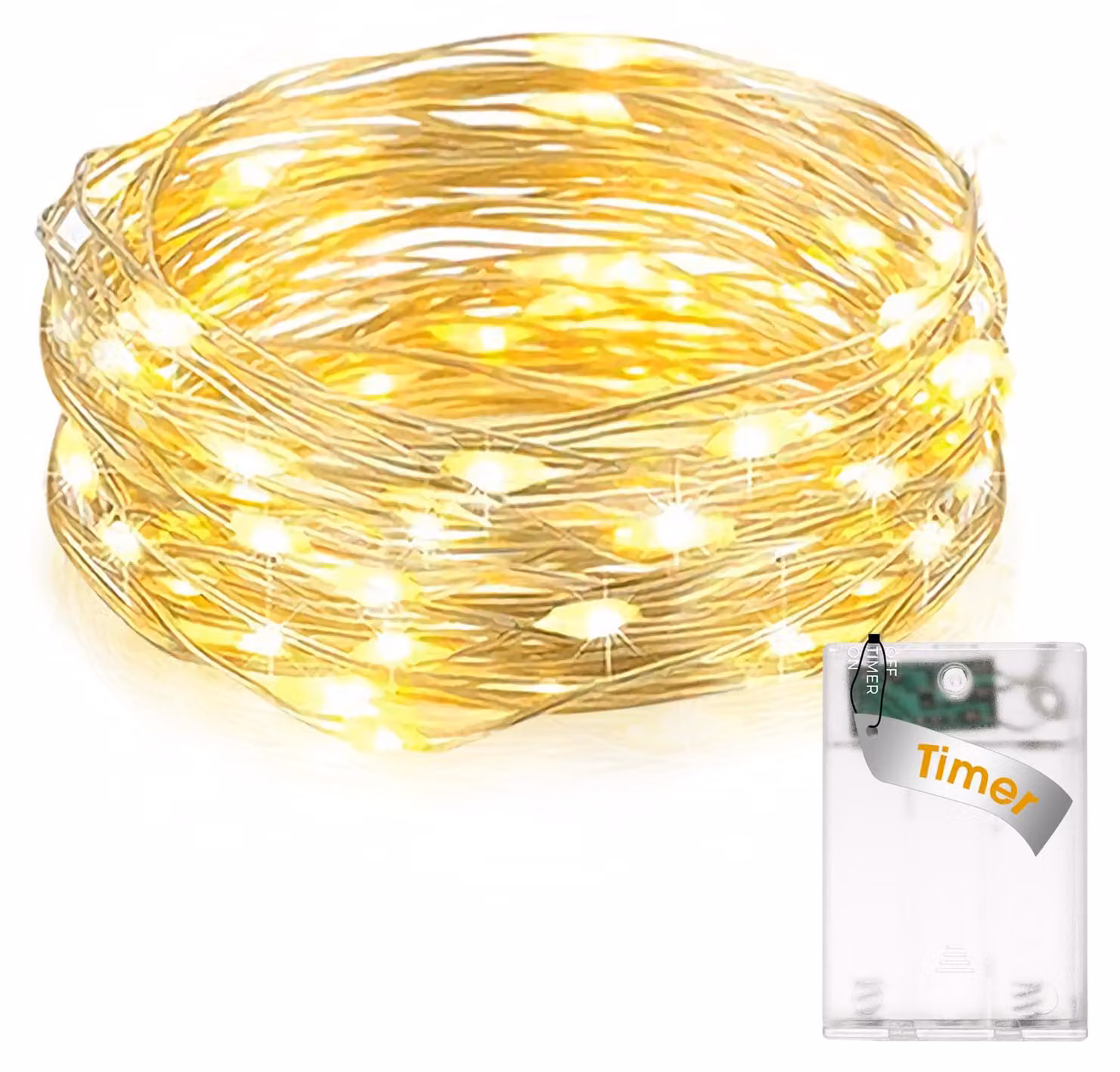 Catena luminosa a LED, lunghezza 3 metri, 30 LED bianco caldo, con timer, grado di protezione IP65, alimentazione a batteria