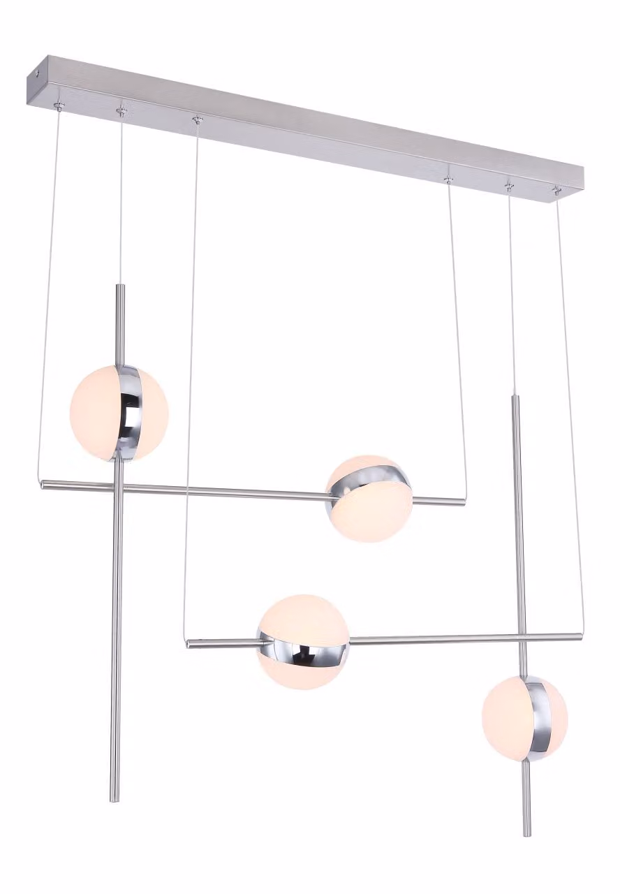 Globo Lighting lampada a sospensione in metallo nichel opaco, acrilico opale, anello cromato, LxLxA: 830x160x1200mm, incl. LED 32W 230V, sorgente 3200lm, potenza 2200lm, 3000K