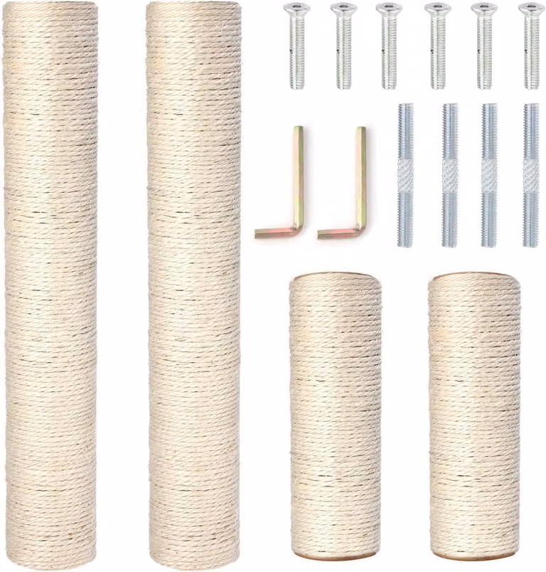 Kit di ricambio per tiragraffi per gatti, composto da 4 pezzi, filettatura M8, dimensioni 40 cm e 20 cm, colore bianco, ideale per la sostituzione o la riparazione