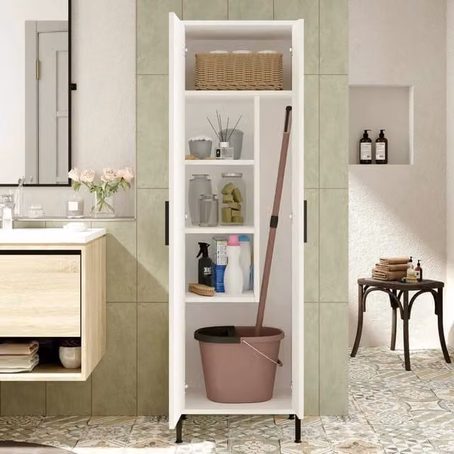 Armadio Multiuso Niala DMORA Bianco con 1 Anta e 4 Ripiani, L: 50 cm, H: 165 cm