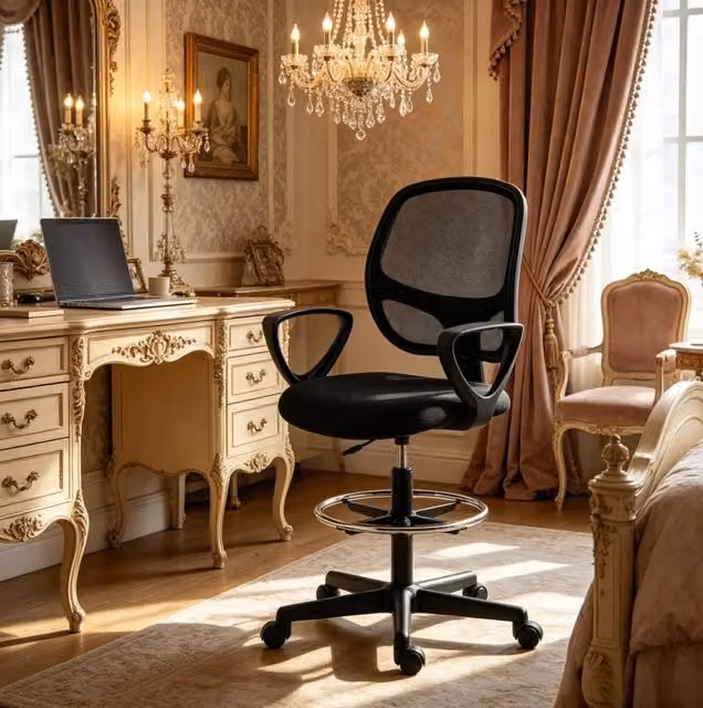 Sedia da ufficio ergonomica nera con poggiapiedi regolabile e funzione reclinabile, altezza regolabile 58-78 cm