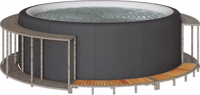 Bordo per Vasca Spa con Portaoggetti&Gradino Polyrattan Grigio 365611