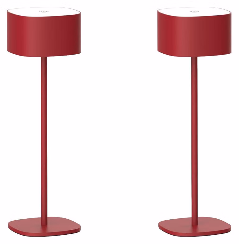Luxus Europe - Lampada da tavolo Milos - Set da 2 pezzi, colore bordeaux - Lampada da tavolo senza fili, adatta per interni ed esterni – Ricaricabile
