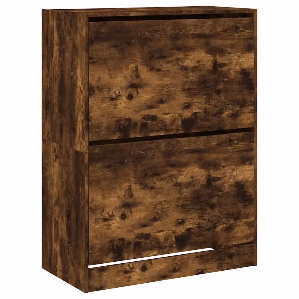 Scarpiera moderna vidaXL in legno rovere marrone con scomparti ribaltabili, sospesa a parete, L: 80 cm, P: 42 cm, H: 108 cm – 2