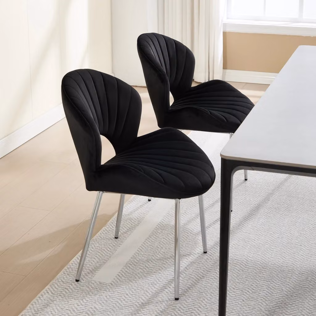 Sedia da pranzo moderna REDOM in velluto nero con struttura in metallo – 2