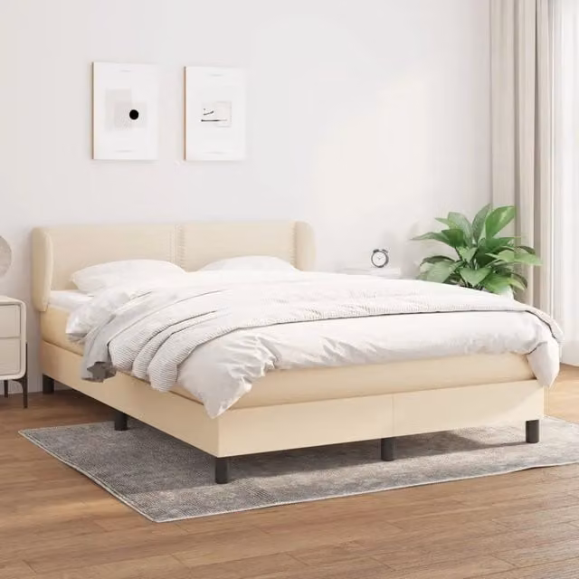 Letto Ibrido vidaXL con Giroletto a Molle e Materasso in Tessuto Beige e Bianco L/P: 140 x 200 cm