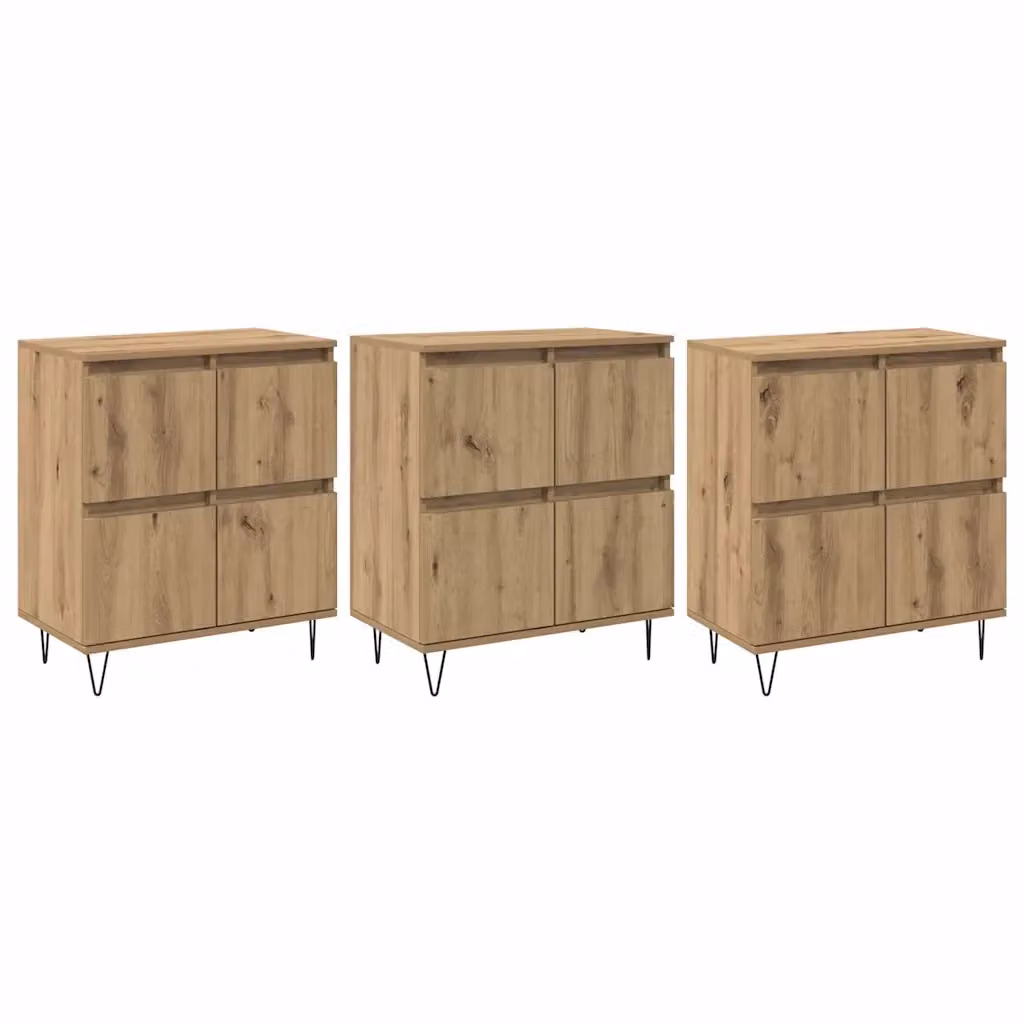 Set di 3 credenze moderne vidaXL in rovere e metallo, colore marrone, L: 180 cm, P: 35 cm, H: 70 cm – 2
