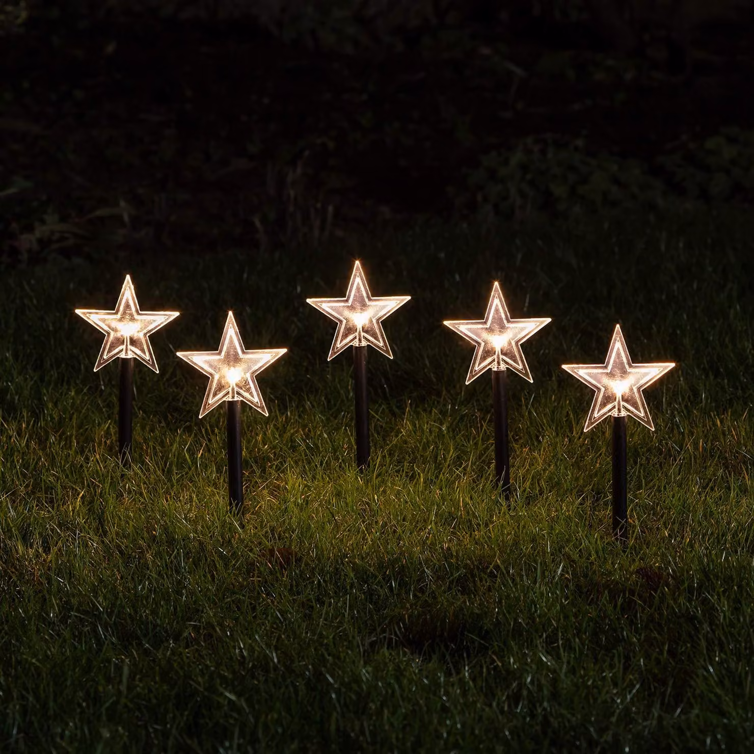 Set di 5 luci da giardino a forma di stella di Natale, altezza 39 cm, alimentate a batteria, con timer