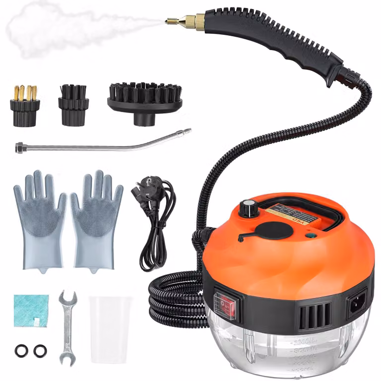 Pulitore a vapore - Pulitore a vapore portatile - Potenza superiore a 1400 W - Serbatoio da 1000 ml - 3 spazzole - Ideale per cucina e divano - Colore: arancione