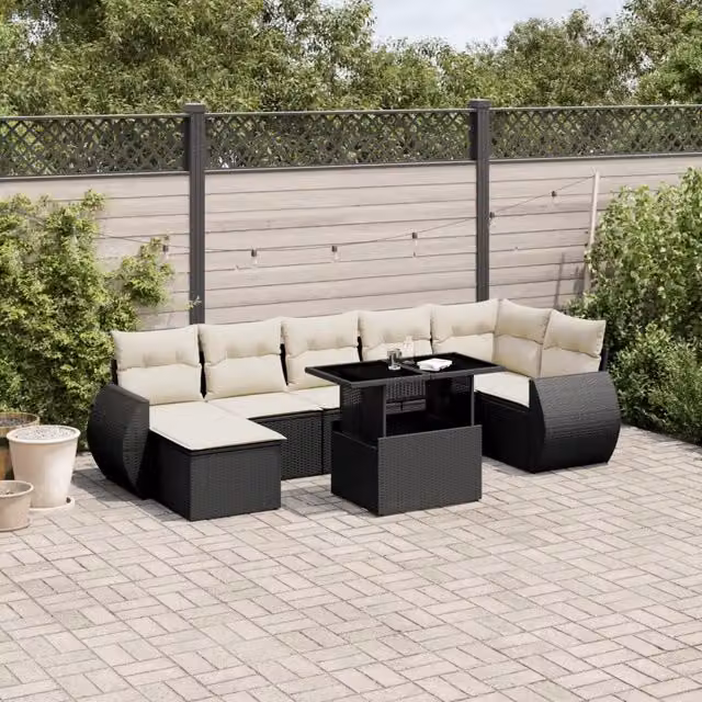 Set Divani da Giardino con Cuscini 8 pz Nero in Polyrattan 3268686