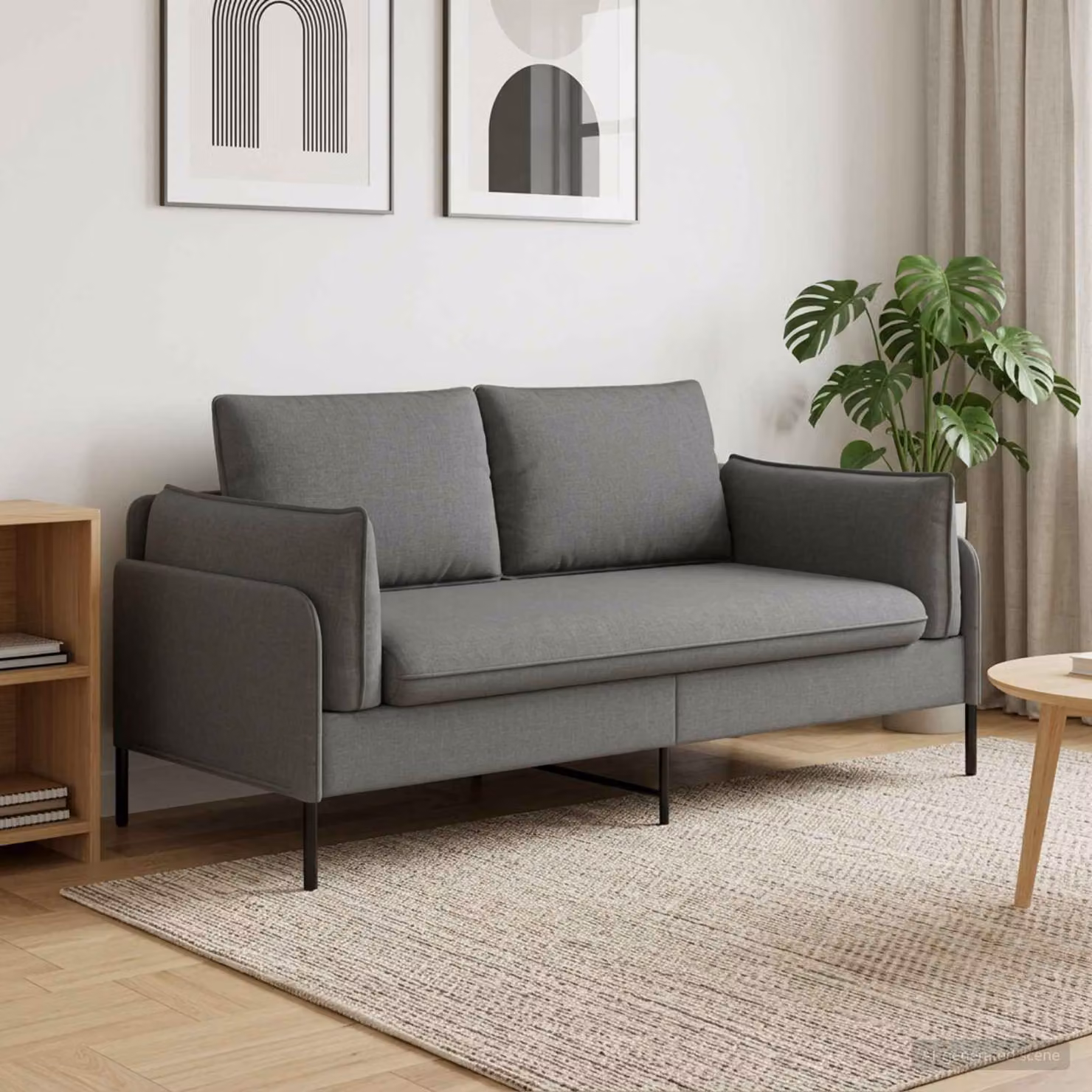 vidaXL Divano a 2 Posti Moderno in Tessuto Grigio e Nero con Coperture Rimovibili L: 188 cm, P: 81 cm, H: 89 cm