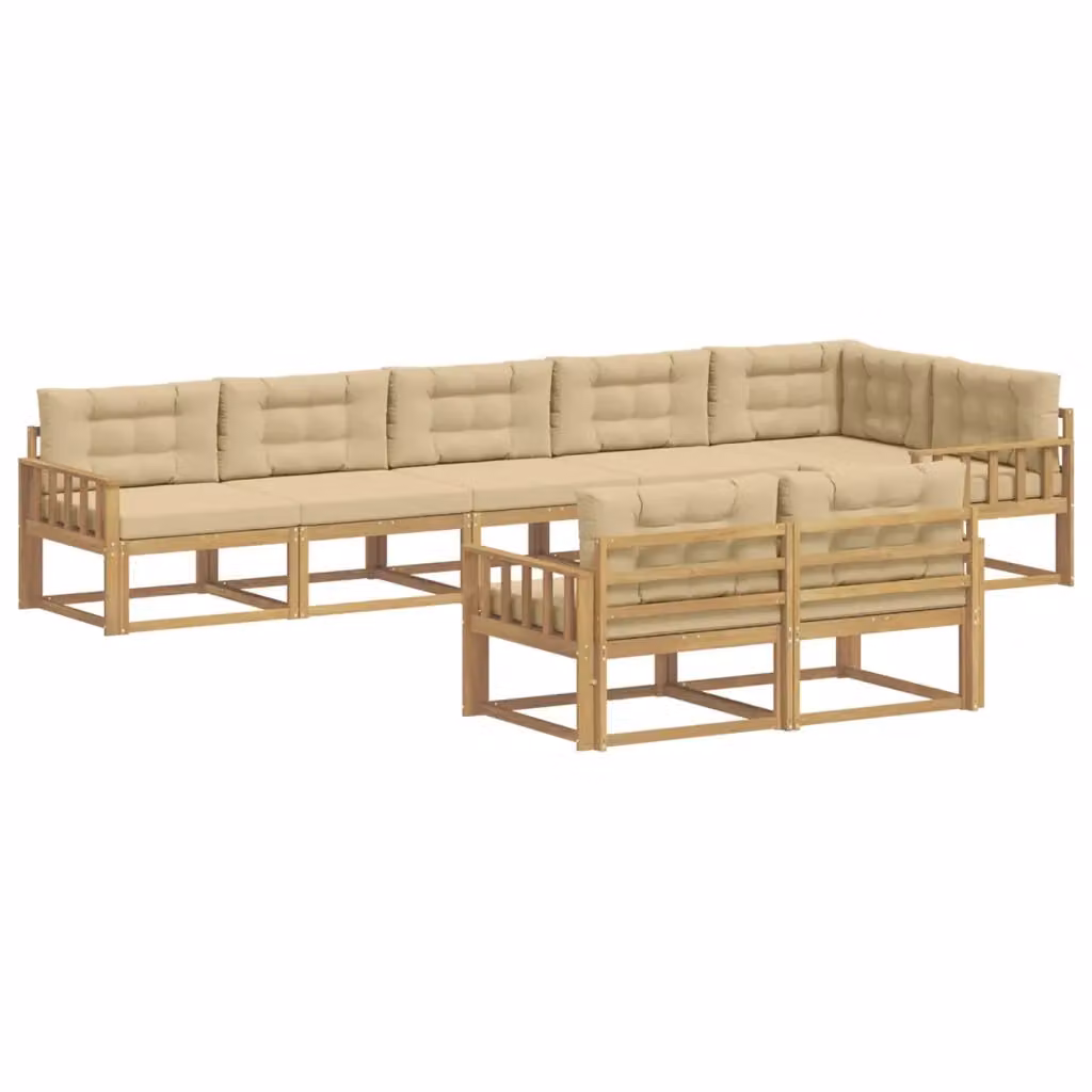 Set di divani da esterno a L vidaXL in legno di acacia con cuscini bianchi e beige – 2