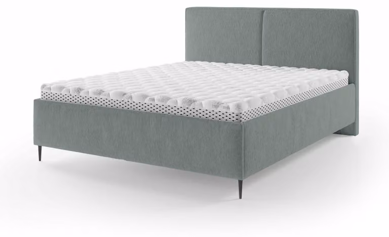 Letto imbottito con contenitore integrato, modello Hatti, finitura Ozeannebel, dimensioni 180 x 200 cm