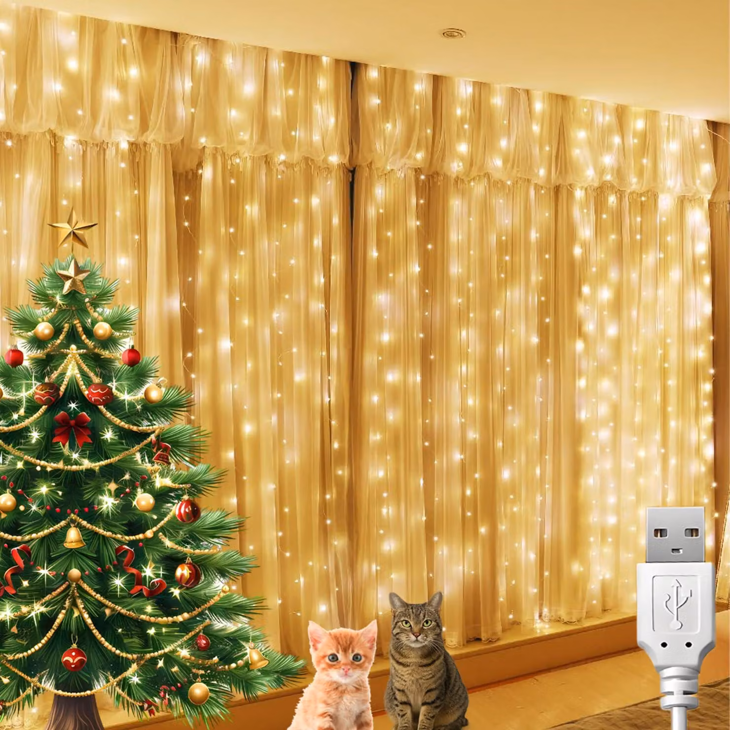 Tenda luminosa, dimensioni 1,2x1,2 m, 120 LED bianco caldo, 12 ganci