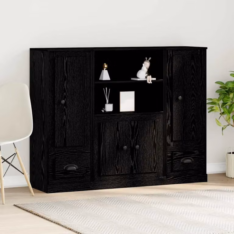 Highboard moderno vidaXL in rovere e nero con ripiani e cassetti L: 132 cm, P: 35.5 cm, H: 103.5 cm