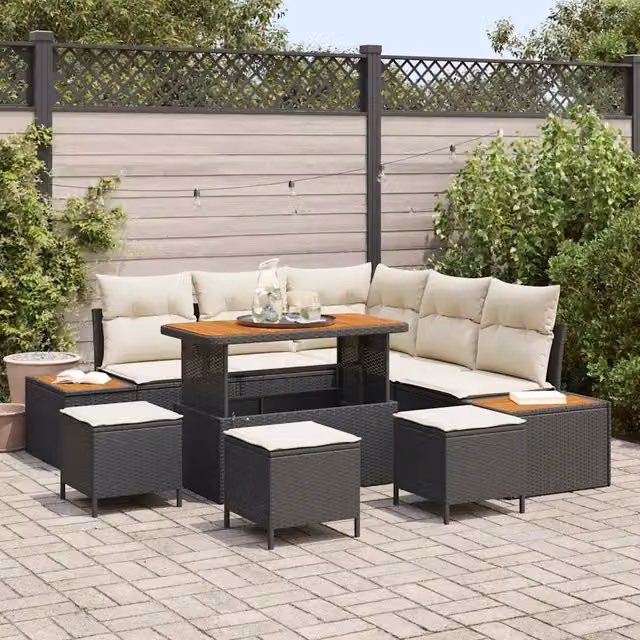 Set Divano da Giardino 9 pz 8-Numero di posti Nero Poly Rattan 3364870