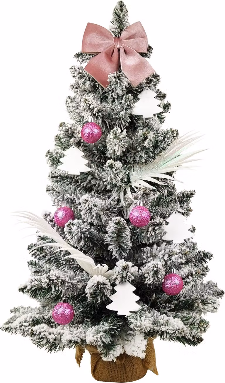 Albero di Natale artificiale decorato REGALI ROSA 60 cm con illuminazione a LED IN VASO