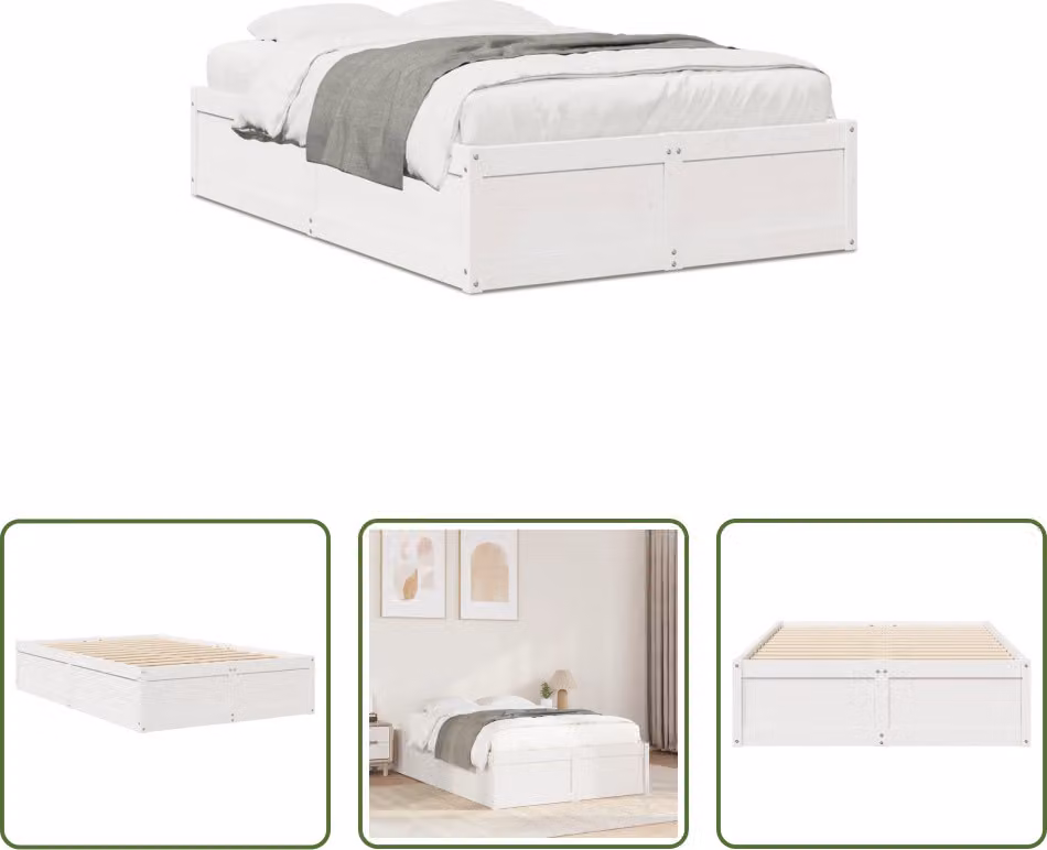 The Living Store Letto in legno massiccio senza materasso bianco 135x190 cm in legno di pino