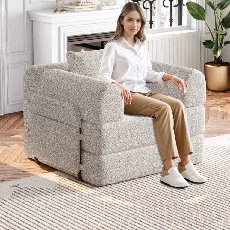 okwish divano letto 2 in 1 divano relax con braccioli e vano portaoggetti, divano letto pieghevole con struttura in acciaio e base antiscivolo, kaki